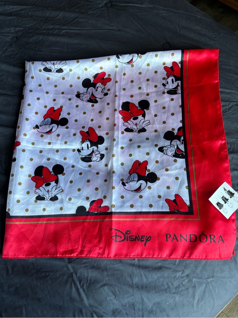 Disney Red & White Minnie Mouse Silk Scarf with Gold Polka Dots
